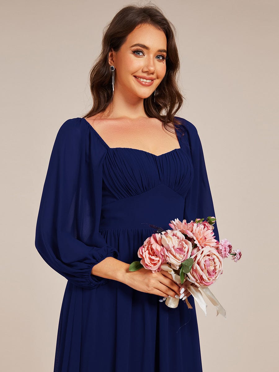 Sweetheart Neckline 3/4 Sleeve Chiffon Bridesmaid Dress #color_Navy Blue