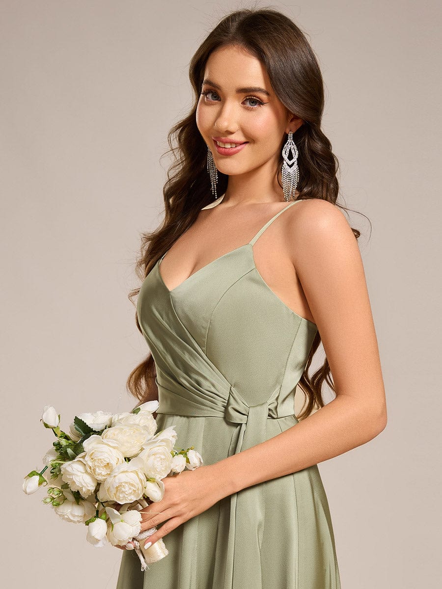 Wrap-Style Spaghetti Strap Maxi Satin Bridesmaid Dress #color_Sage Green