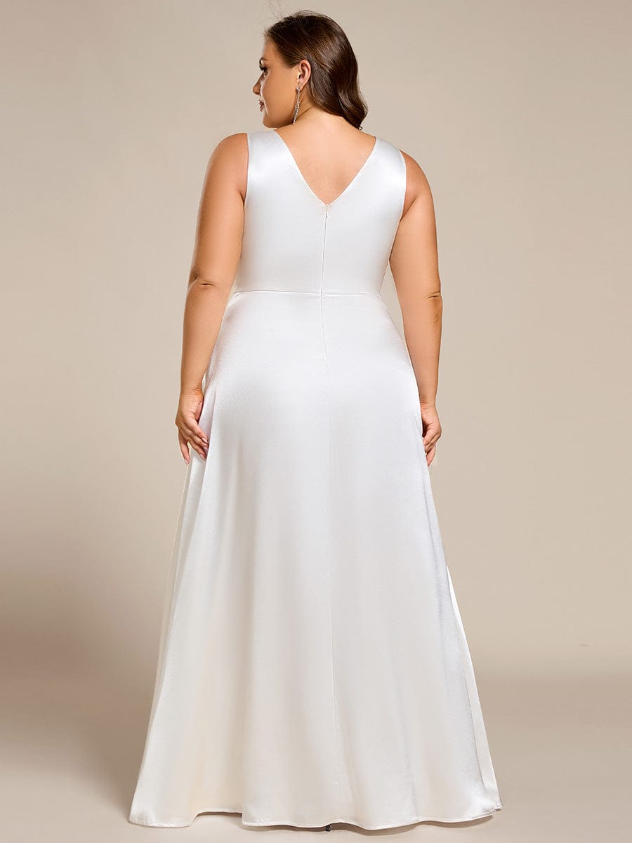 V-neck Empire Waist Satin Maxi Bridesmaid Dress with Pockets #color_White