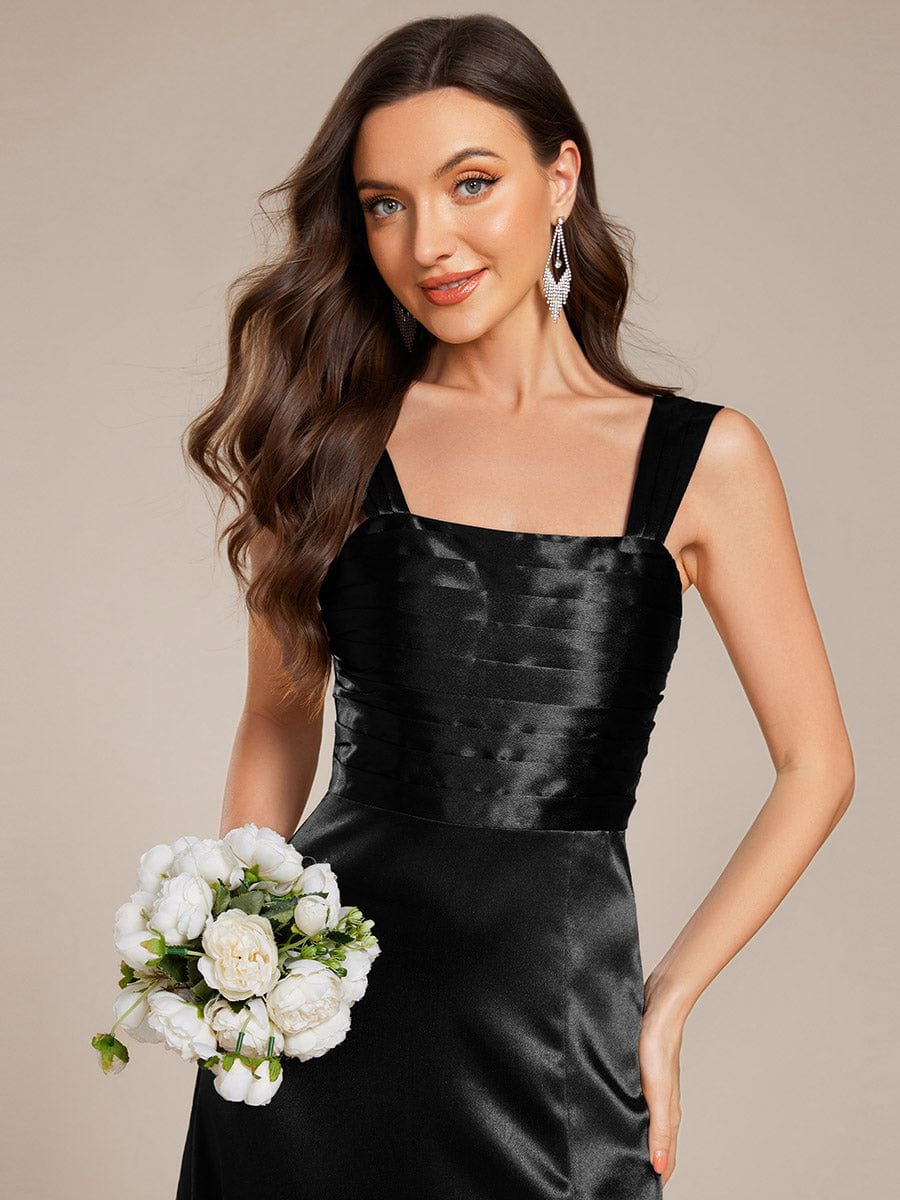 Square Neck Satin Maxi Bridesmaid Dress with Front Slit #color_Black