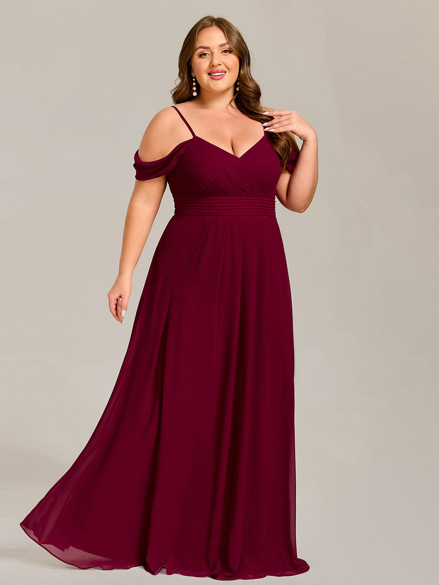 Sleeveless V-Neck Pleated A-Line Floor-Length Dress | Bridesmaid Dresses #color_Burgundy