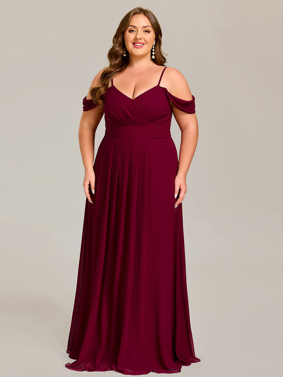 Sleeveless V-Neck Pleated A-Line Floor-Length Dress | Bridesmaid Dresses #color_Burgundy