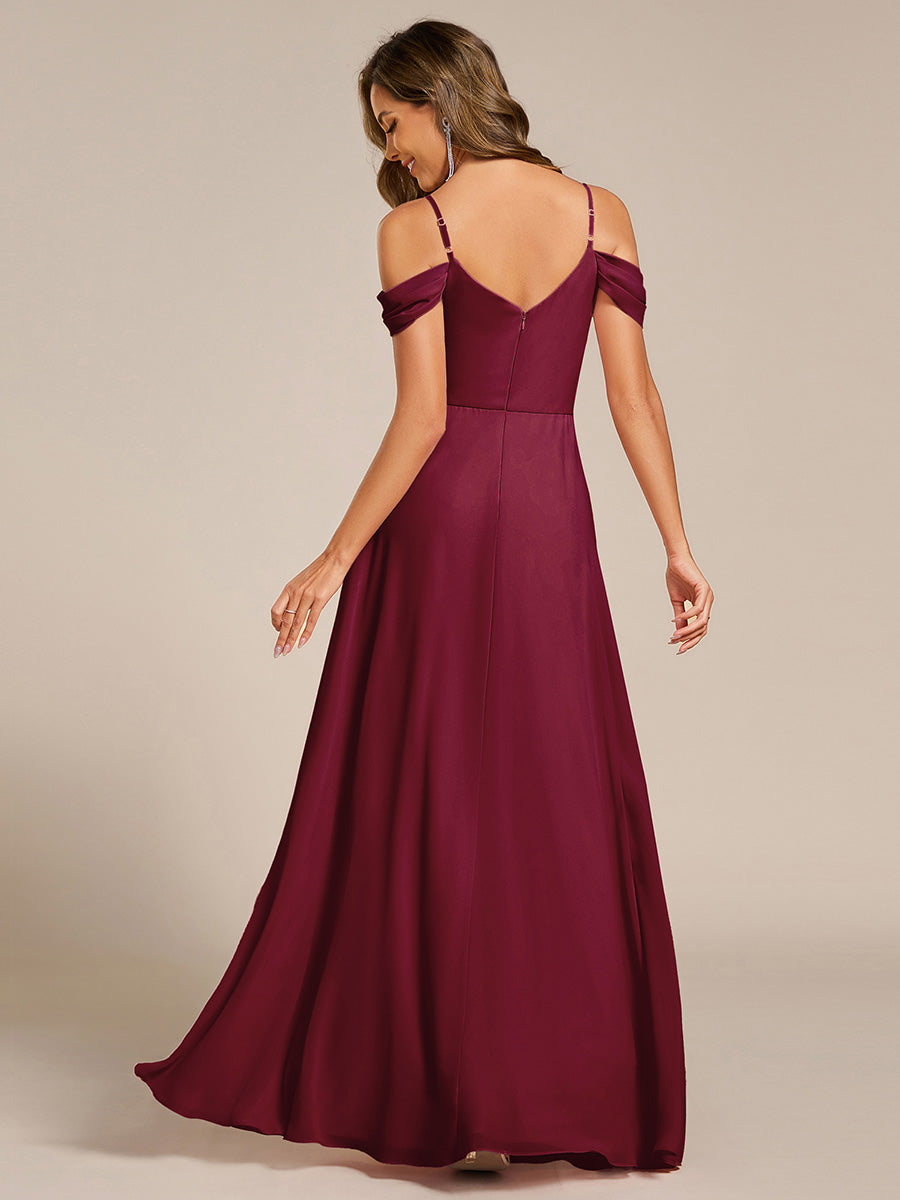 Sleeveless V-Neck Pleated A-Line Floor-Length Dress | Bridesmaid Dresses #color_Burgundy