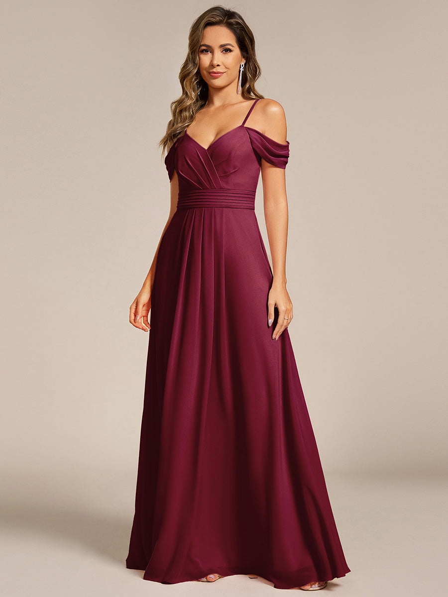 Sleeveless V-Neck Pleated A-Line Floor-Length Dress | Bridesmaid Dresses #color_Burgundy