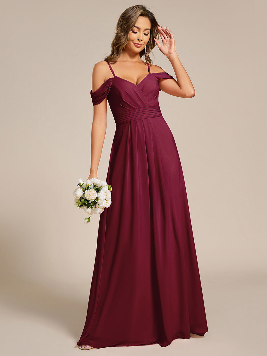 Sleeveless V-Neck Pleated A-Line Floor-Length Dress | Bridesmaid Dresses #color_Burgundy