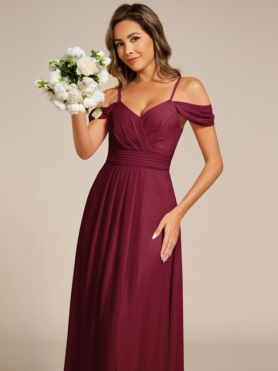 Sleeveless V-Neck Pleated A-Line Floor-Length Dress | Bridesmaid Dresses #color_Burgundy