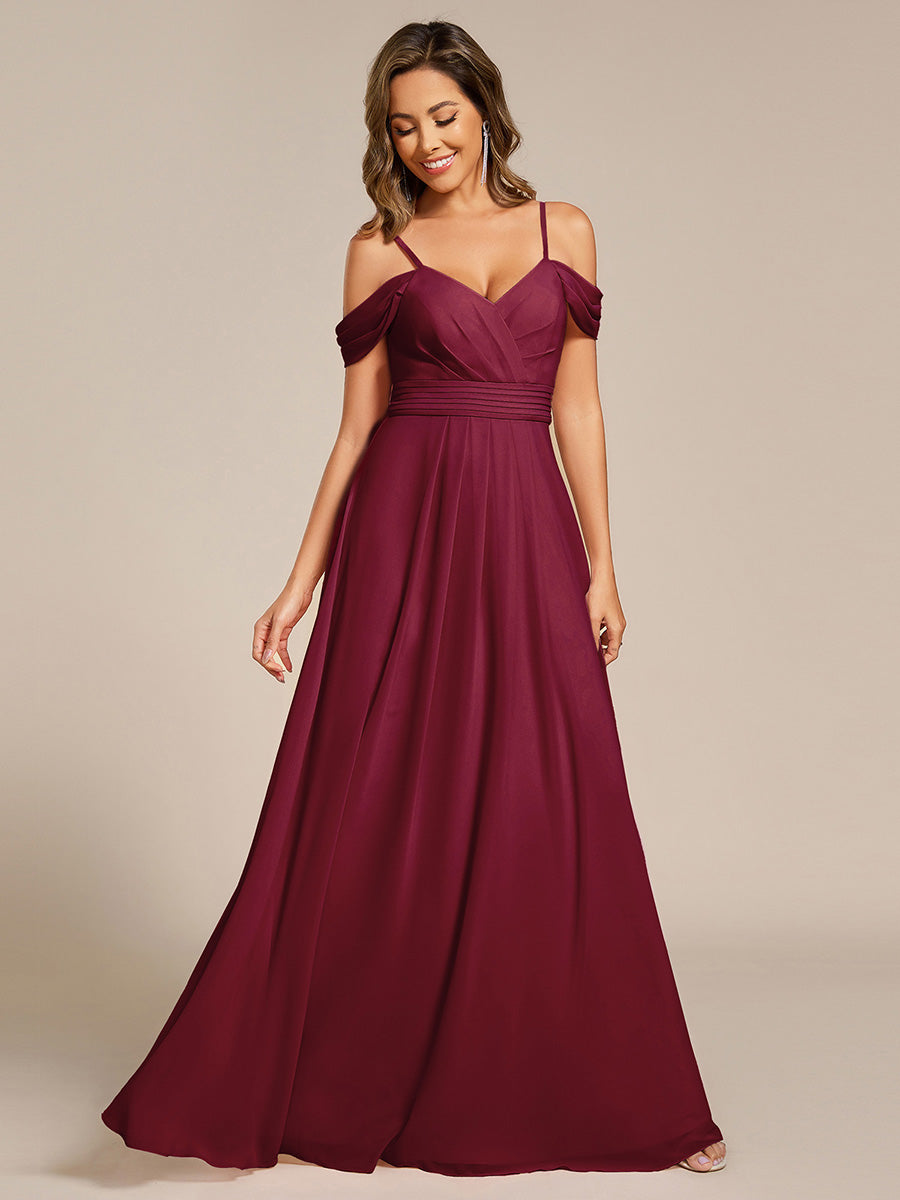 Sleeveless V-Neck Pleated A-Line Floor-Length Dress | Bridesmaid Dresses #color_Burgundy