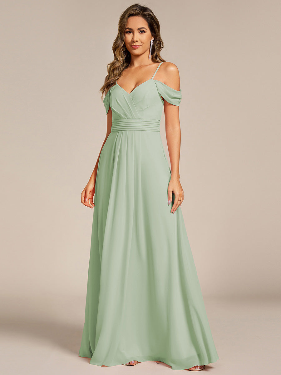 Sleeveless V-Neck Pleated A-Line Floor-Length Dress | Bridesmaid Dresses #color_Mint Green