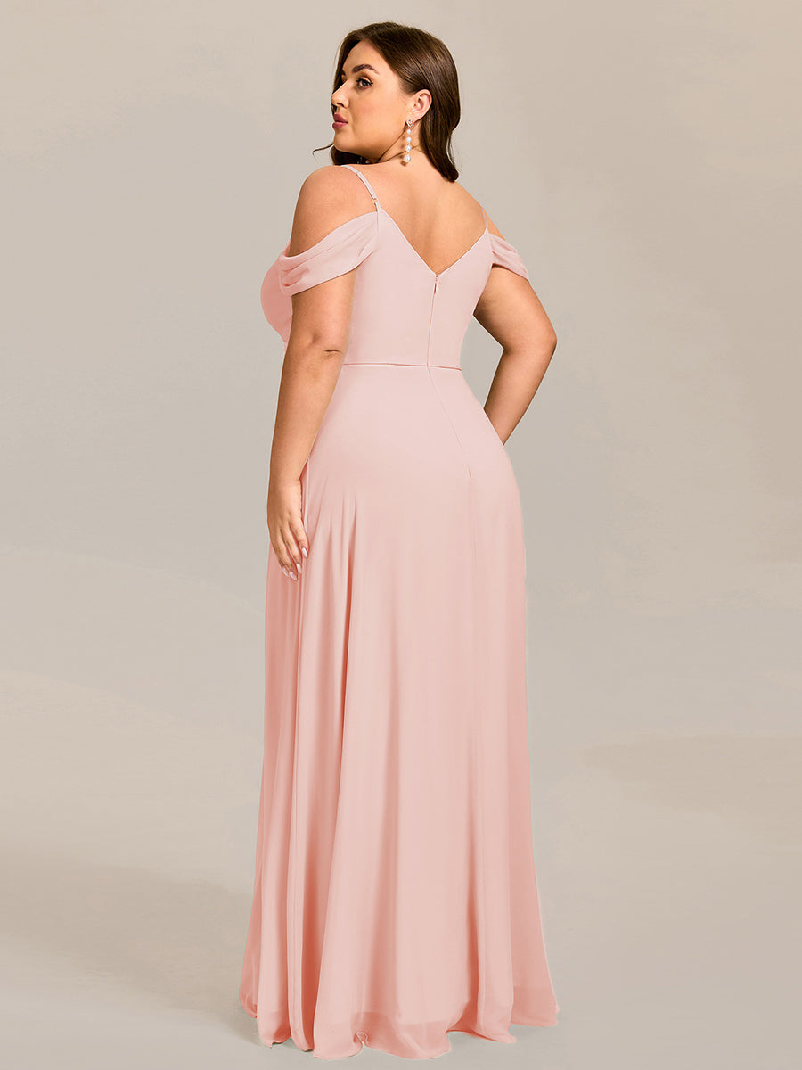 Sleeveless V-Neck Pleated A-Line Floor-Length Dress | Bridesmaid Dresses #color_Pink