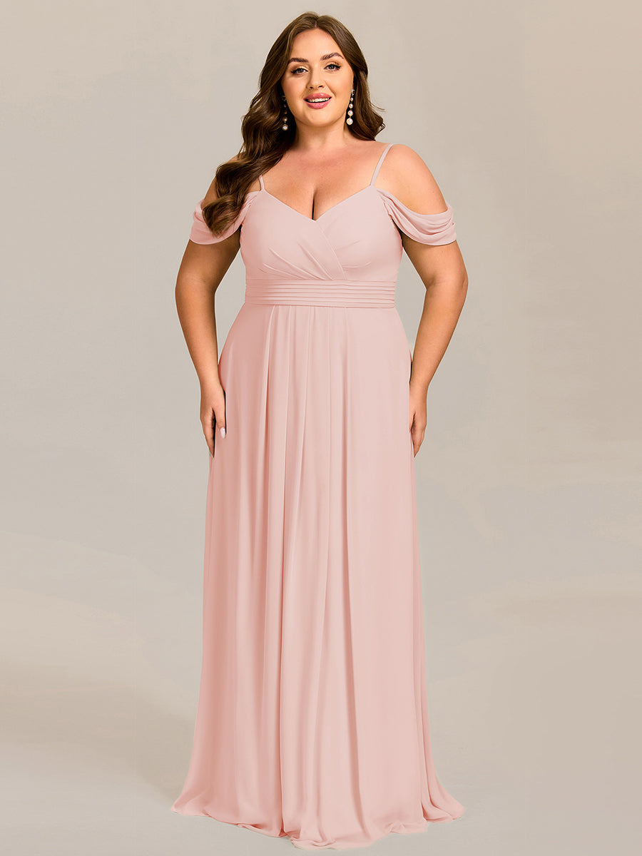 Sleeveless V-Neck Pleated A-Line Floor-Length Dress | Bridesmaid Dresses #color_Pink