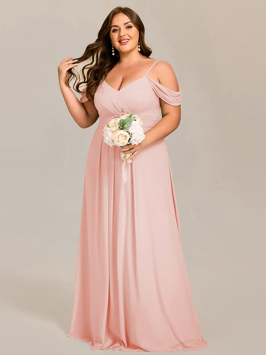 Sleeveless V-Neck Pleated A-Line Floor-Length Dress | Bridesmaid Dresses #color_Pink