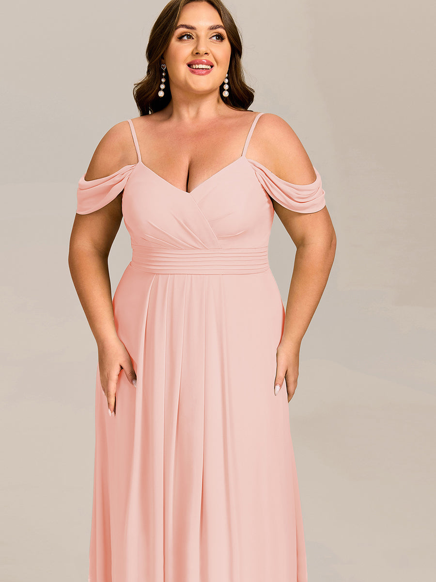 Sleeveless V-Neck Pleated A-Line Floor-Length Dress | Bridesmaid Dresses #color_Pink