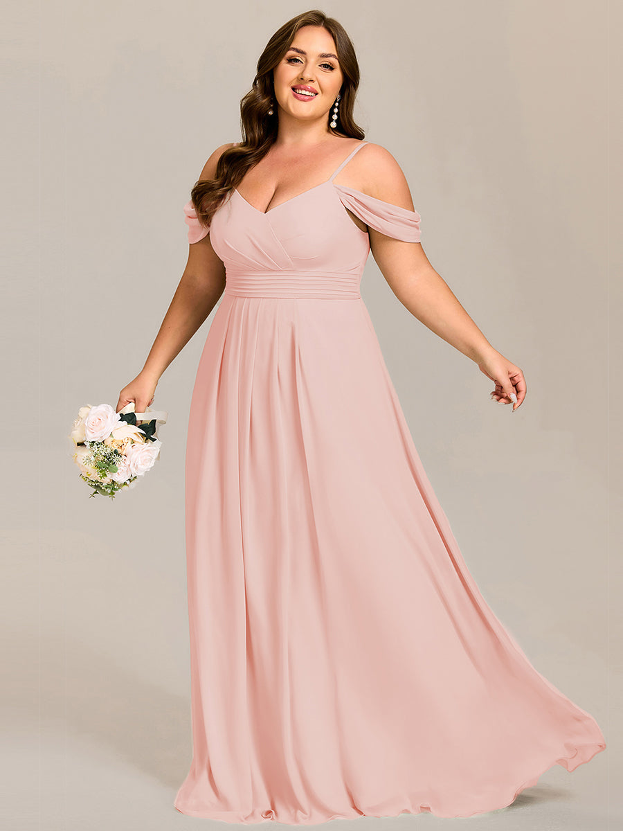 Sleeveless V-Neck Pleated A-Line Floor-Length Dress | Bridesmaid Dresses #color_Pink