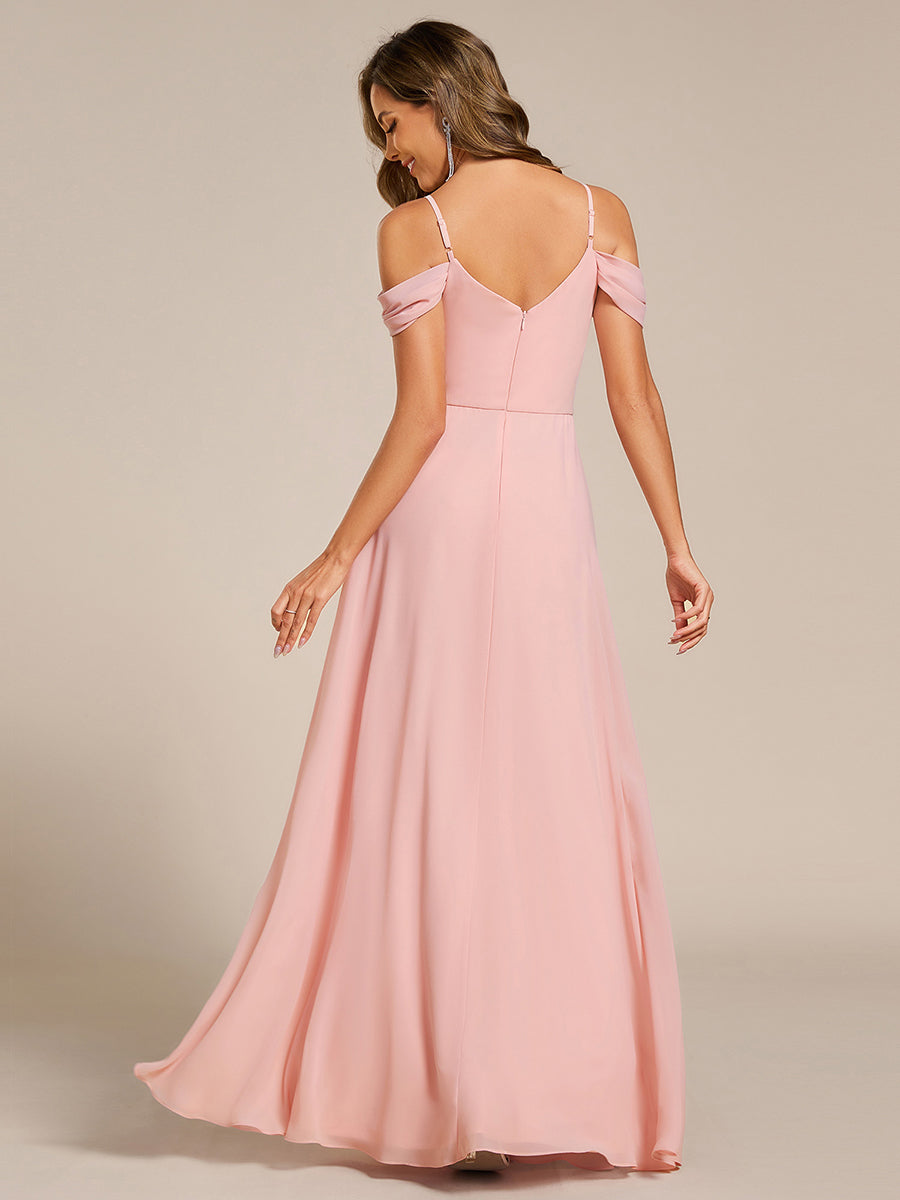 Sleeveless V-Neck Pleated A-Line Floor-Length Dress | Bridesmaid Dresses #color_Pink