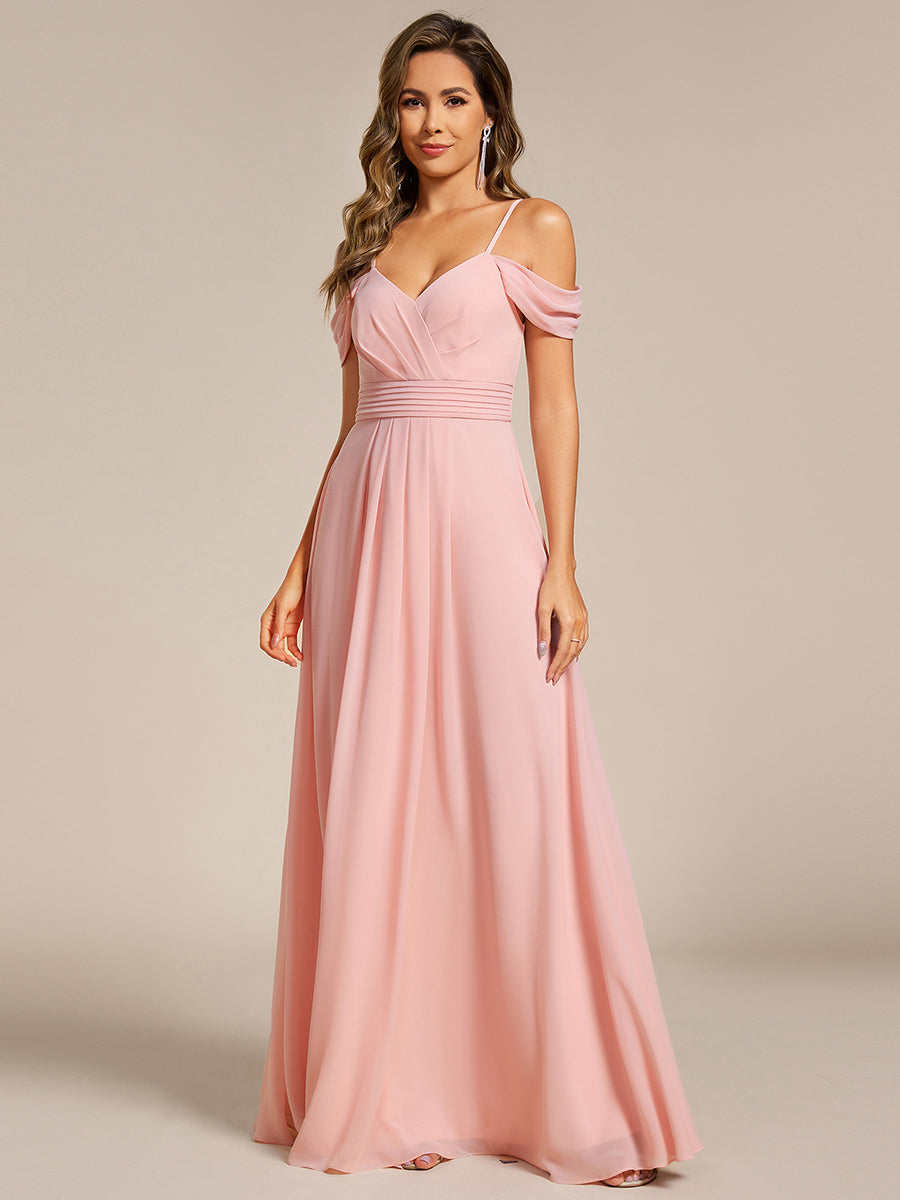 Sleeveless V-Neck Pleated A-Line Floor-Length Dress | Bridesmaid Dresses #color_Pink