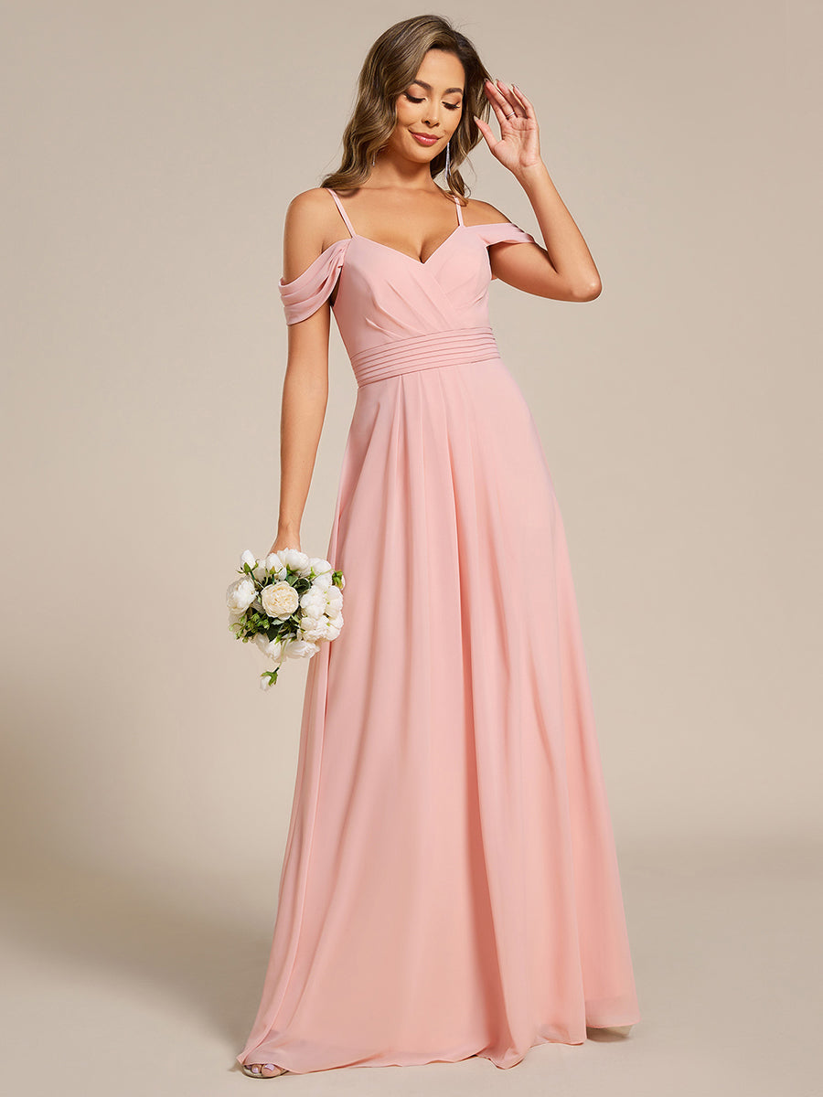 Sleeveless V-Neck Pleated A-Line Floor-Length Dress | Bridesmaid Dresses #color_Pink