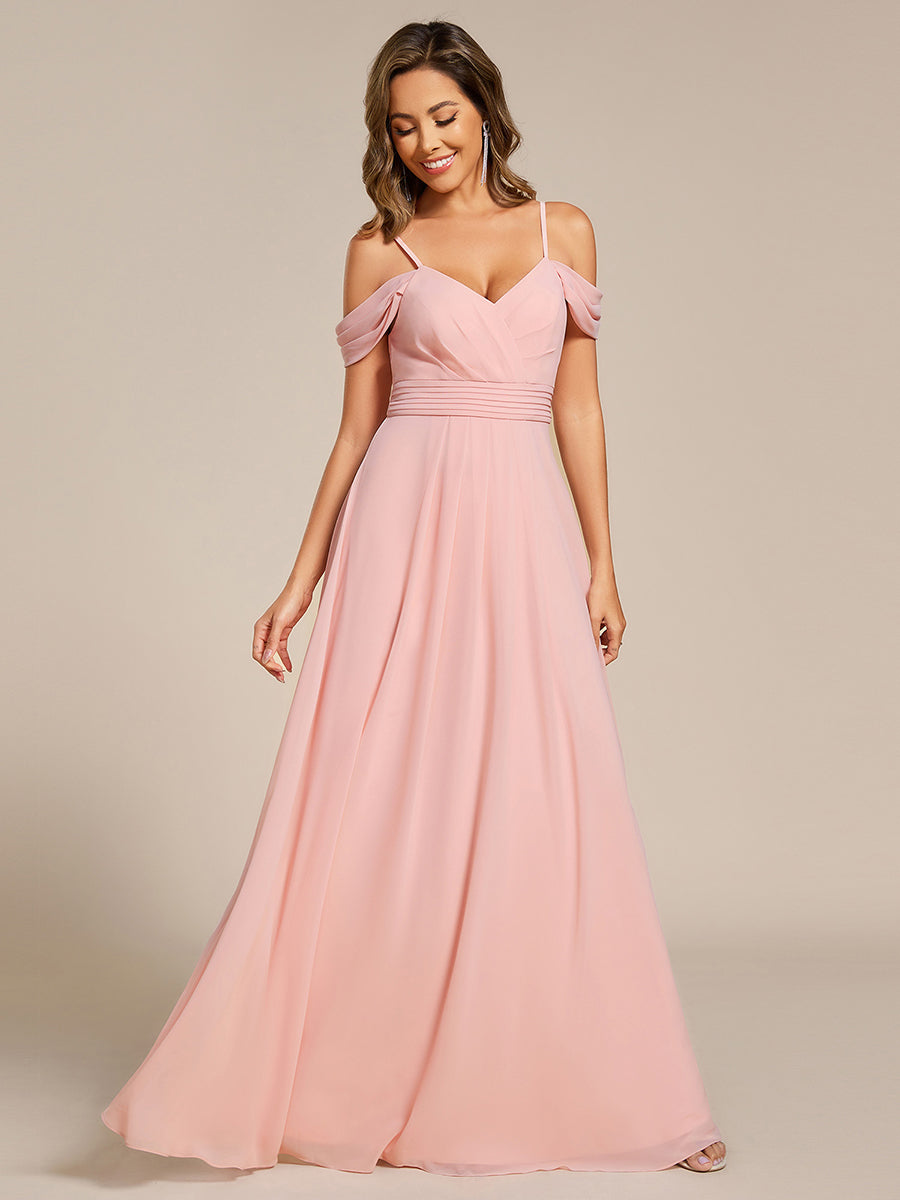 Sleeveless V-Neck Pleated A-Line Floor-Length Dress | Bridesmaid Dresses #color_Pink