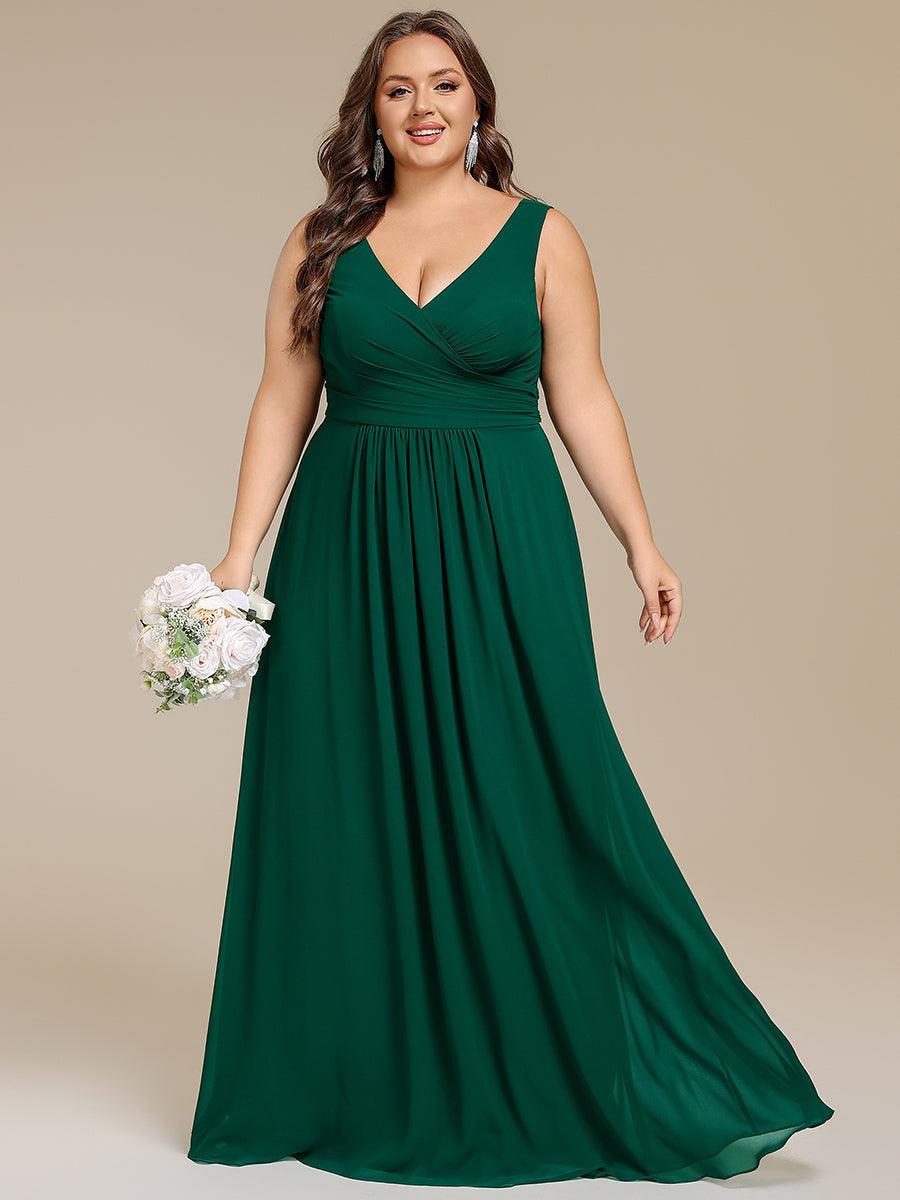 Strapless Pleated V-Neck A-Line Maxi Chiffon Bridesmaid Dress #color_Dark Green