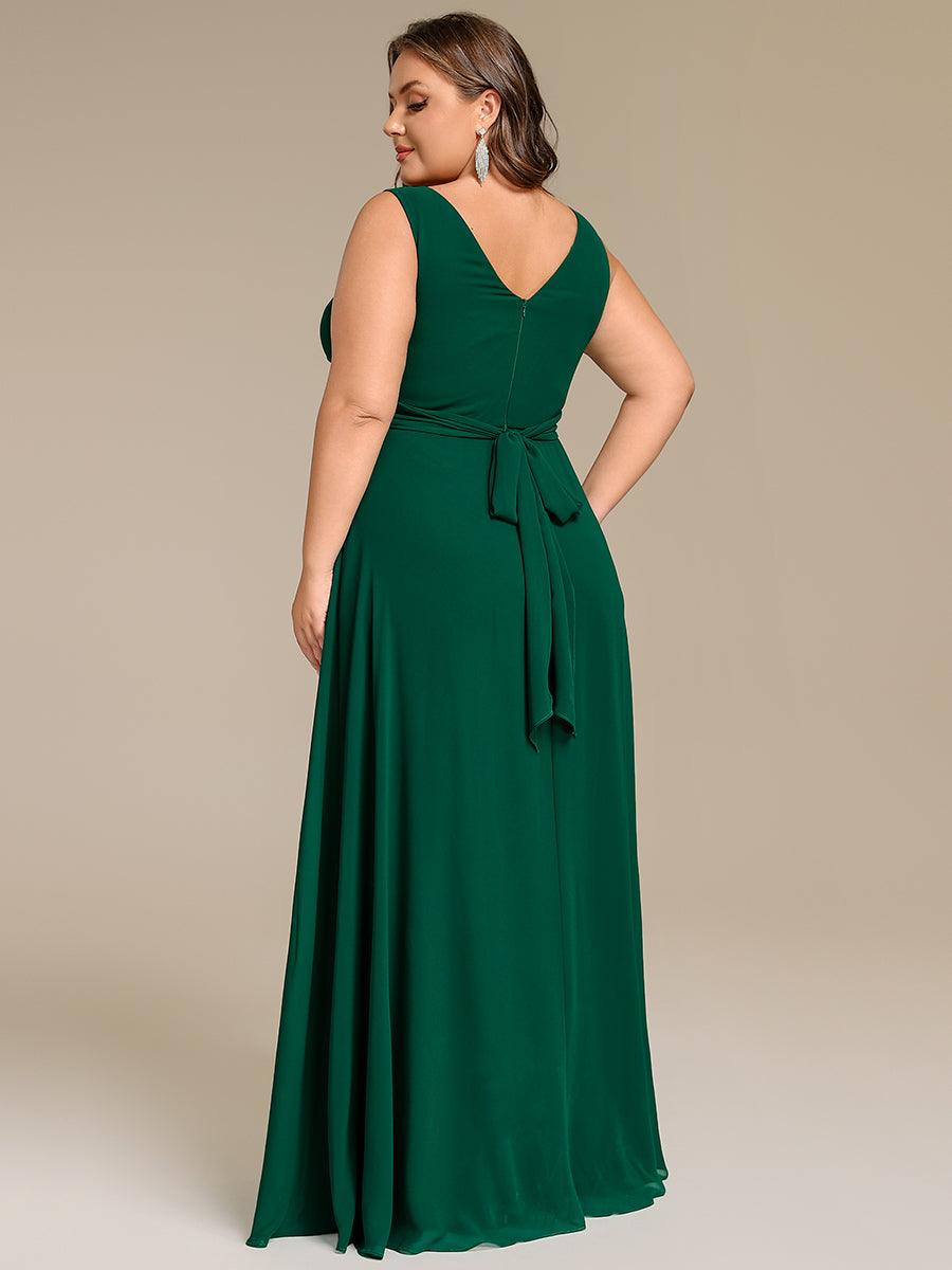 Strapless Pleated V-Neck A-Line Maxi Chiffon Bridesmaid Dress #color_Dark Green