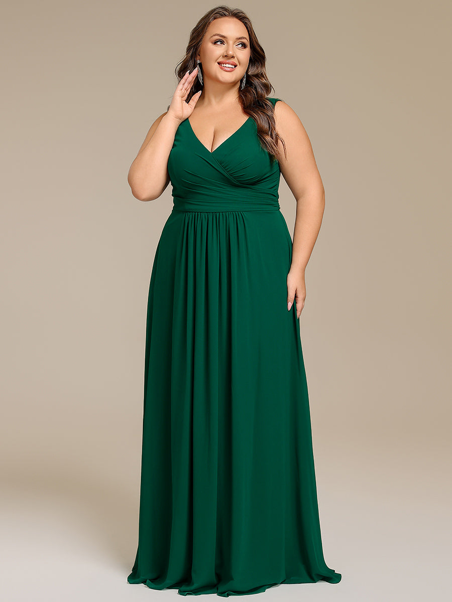 Plus Size Strapless V-Neck A-Line Lace-Up Bridesmaid Dress #color_Dark Green