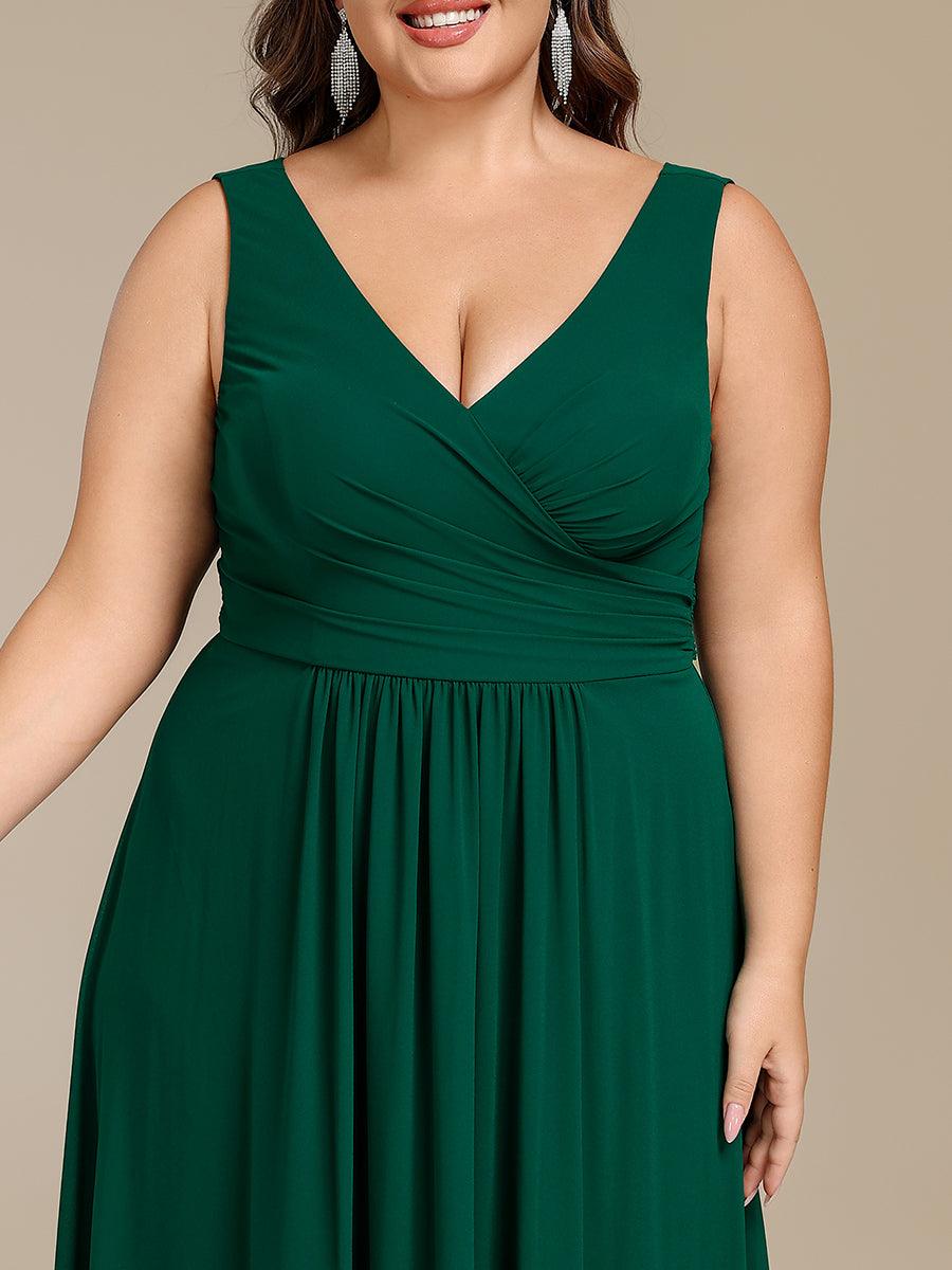 Strapless Pleated V-Neck A-Line Maxi Chiffon Bridesmaid Dress #color_Dark Green