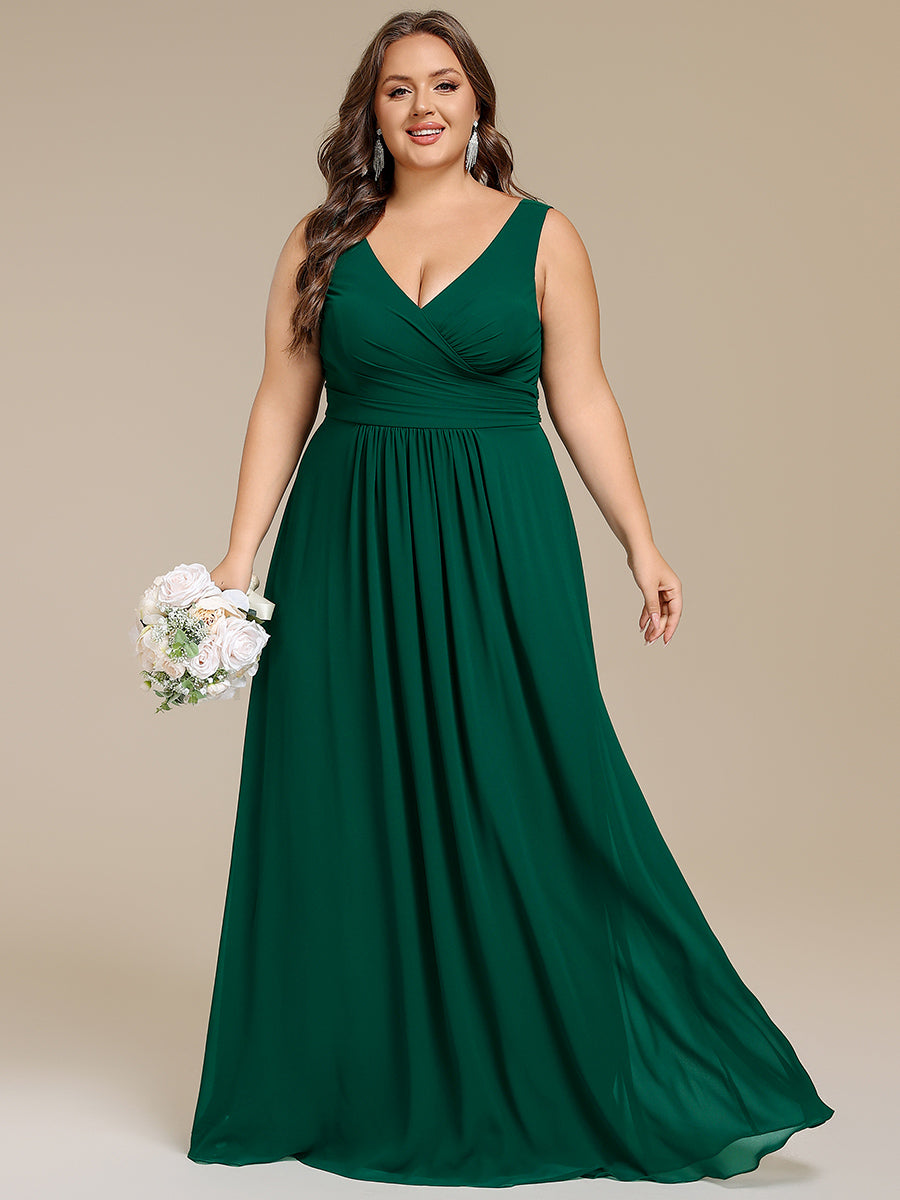 Plus Size Strapless V-Neck A-Line Lace-Up Bridesmaid Dress #color_Dark Green