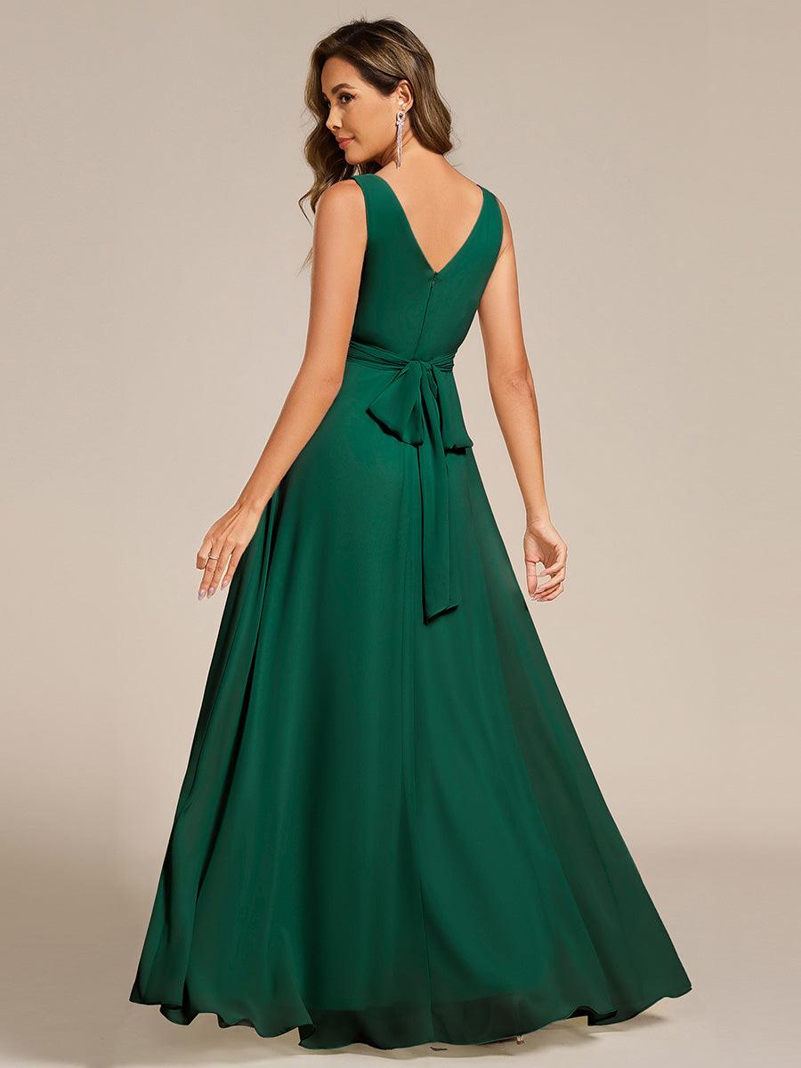 Strapless Pleated V-Neck A-Line Maxi Chiffon Bridesmaid Dress #color_Dark Green