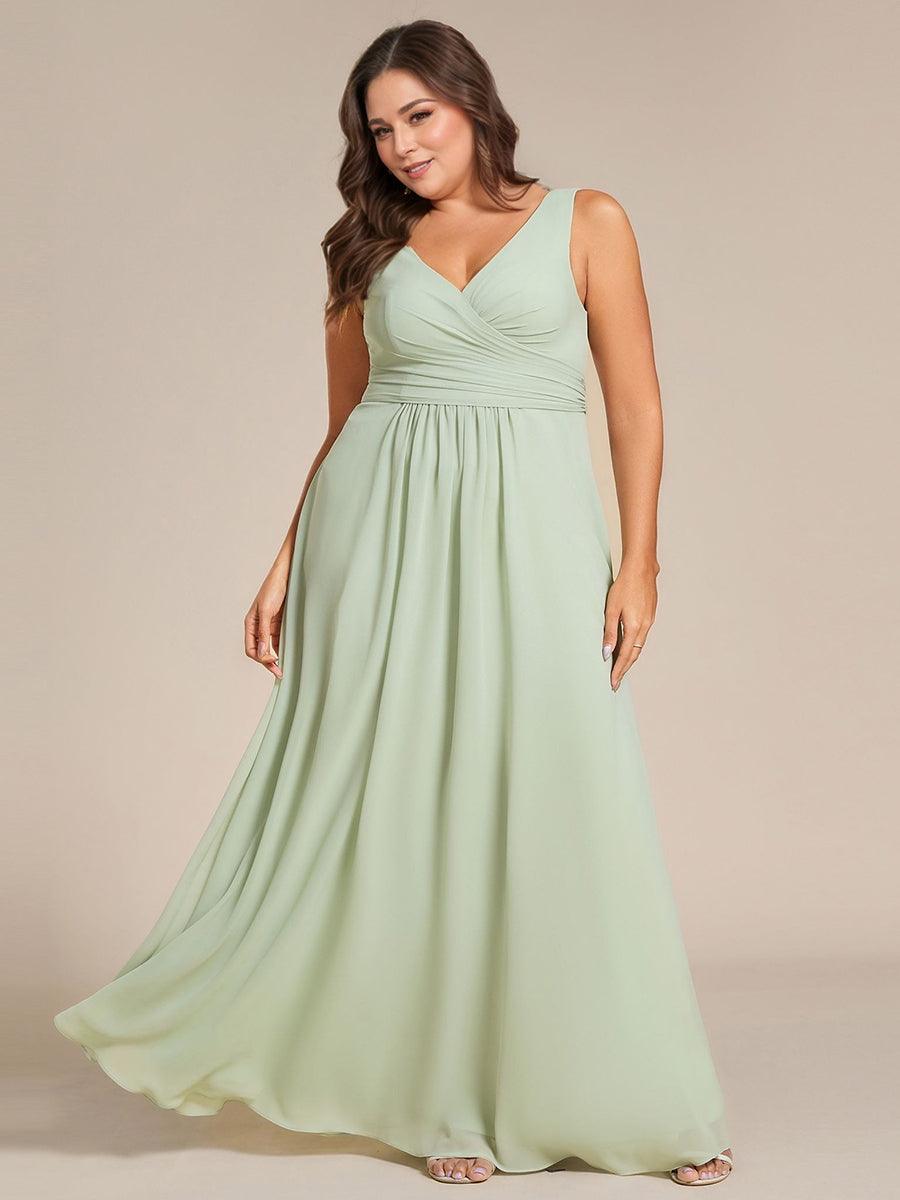 Strapless Pleated V-Neck A-Line Maxi Chiffon Bridesmaid Dress #color_Mint Green