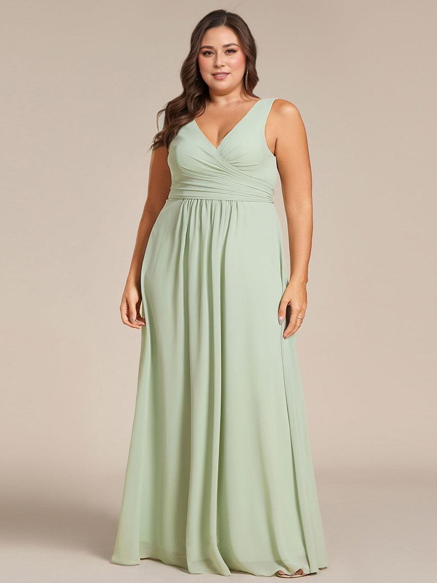 Strapless Pleated V-Neck A-Line Maxi Chiffon Bridesmaid Dress #color_Mint Green