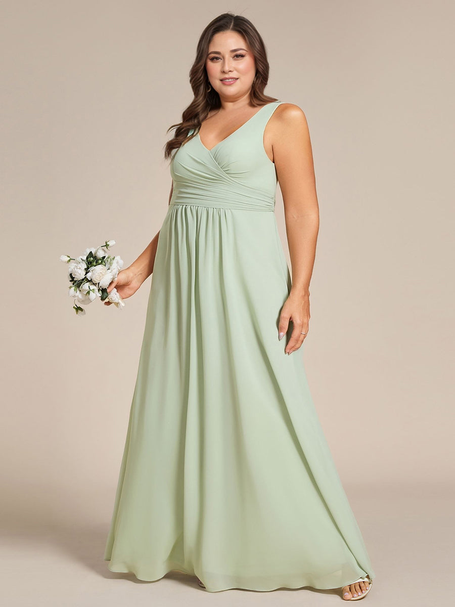 Plus Size Strapless V-Neck A-Line Lace-Up Bridesmaid Dress #color_Mint Green