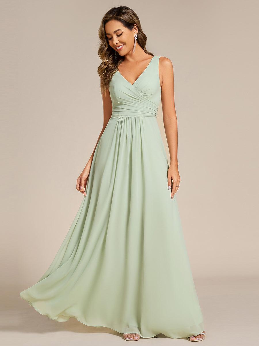 Strapless Pleated V-Neck A-Line Maxi Chiffon Bridesmaid Dress #color_Mint Green