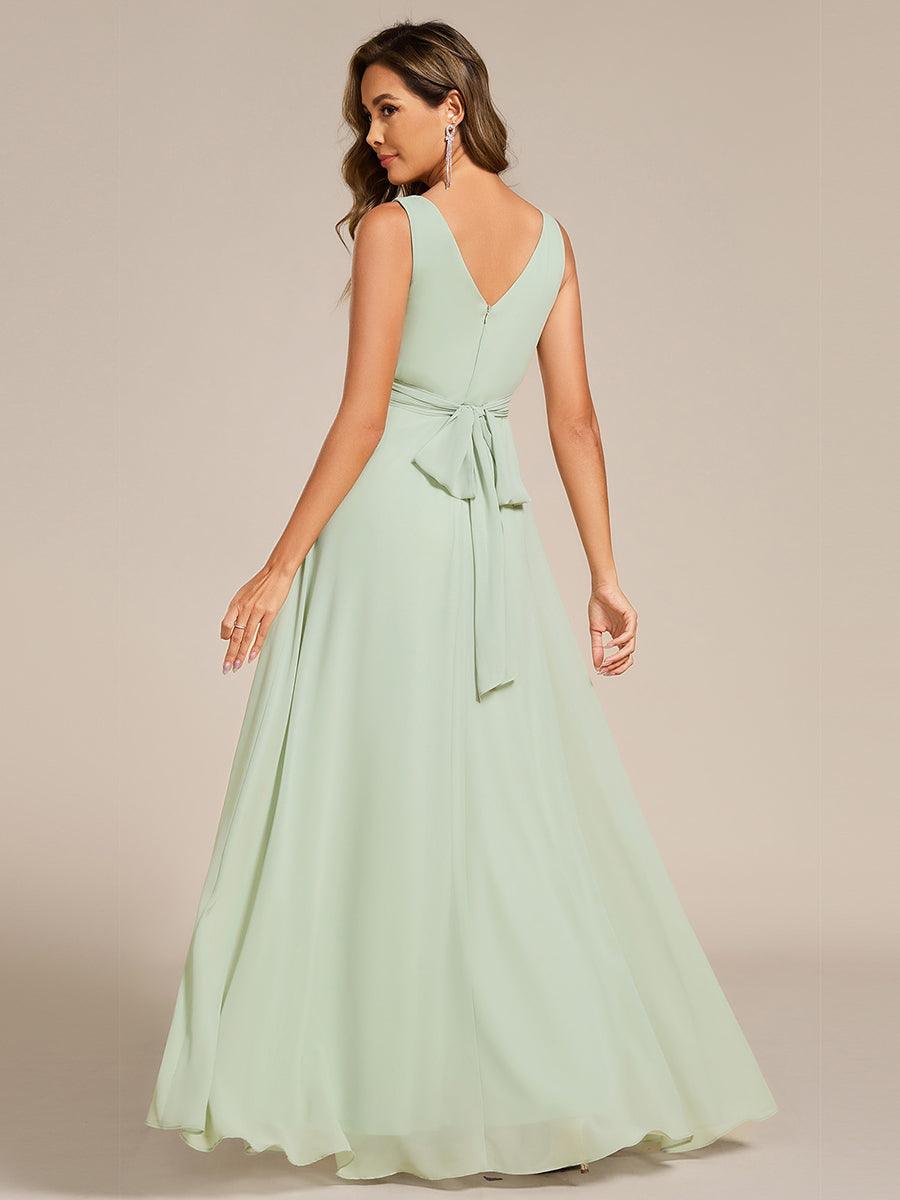 Strapless Pleated V-Neck A-Line Maxi Chiffon Bridesmaid Dress #color_Mint Green