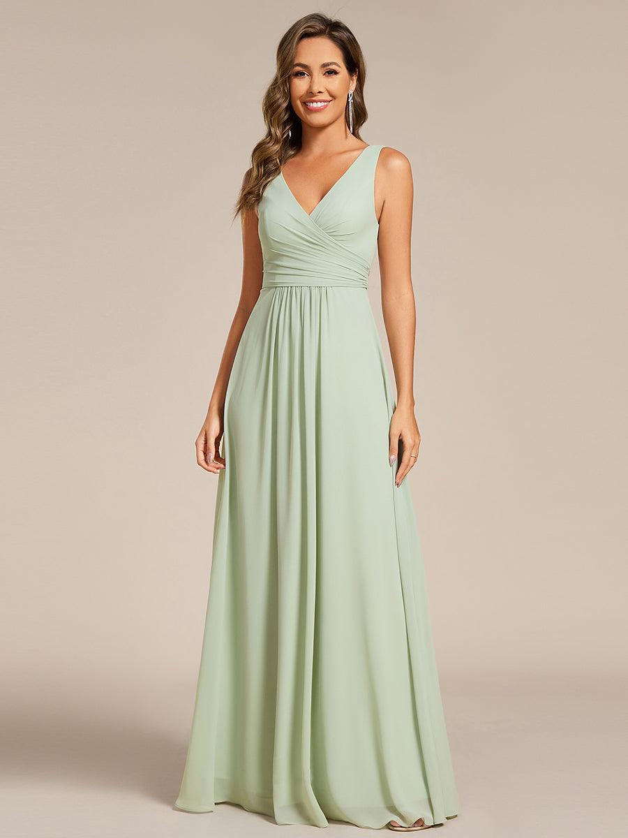 Strapless Pleated V-Neck A-Line Maxi Chiffon Bridesmaid Dress #color_Mint Green