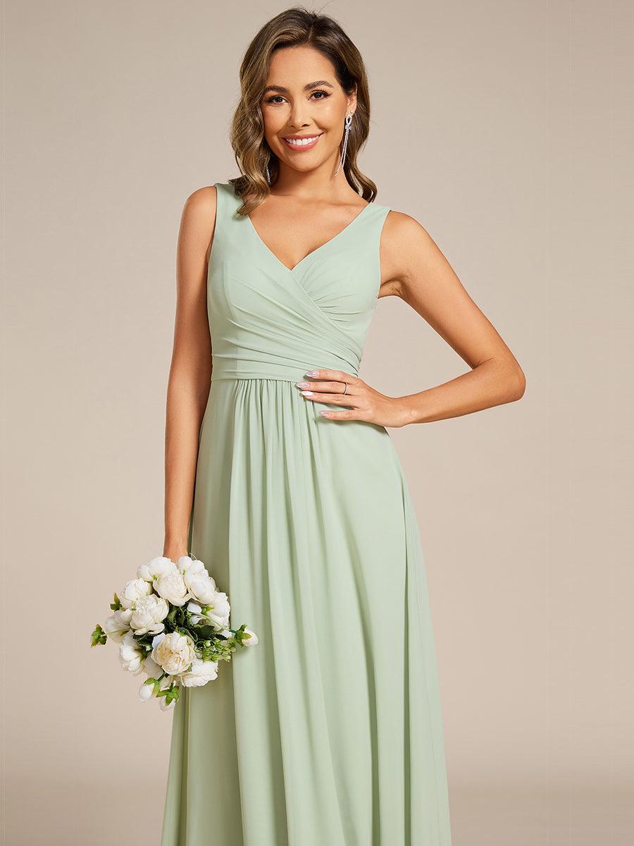 Strapless Pleated V-Neck A-Line Maxi Chiffon Bridesmaid Dress #color_Mint Green