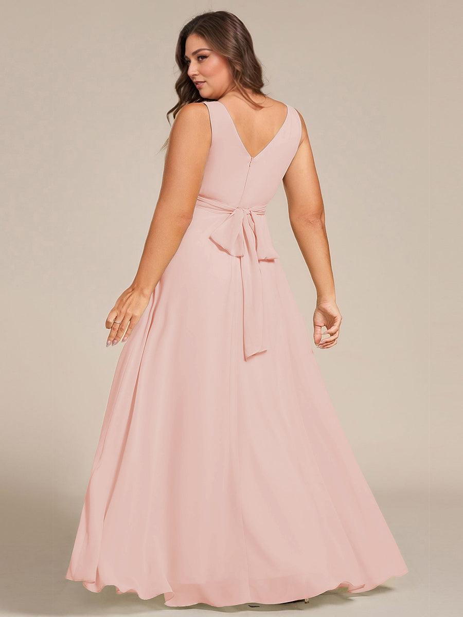 Strapless Pleated V-Neck A-Line Maxi Chiffon Bridesmaid Dress #color_Pink