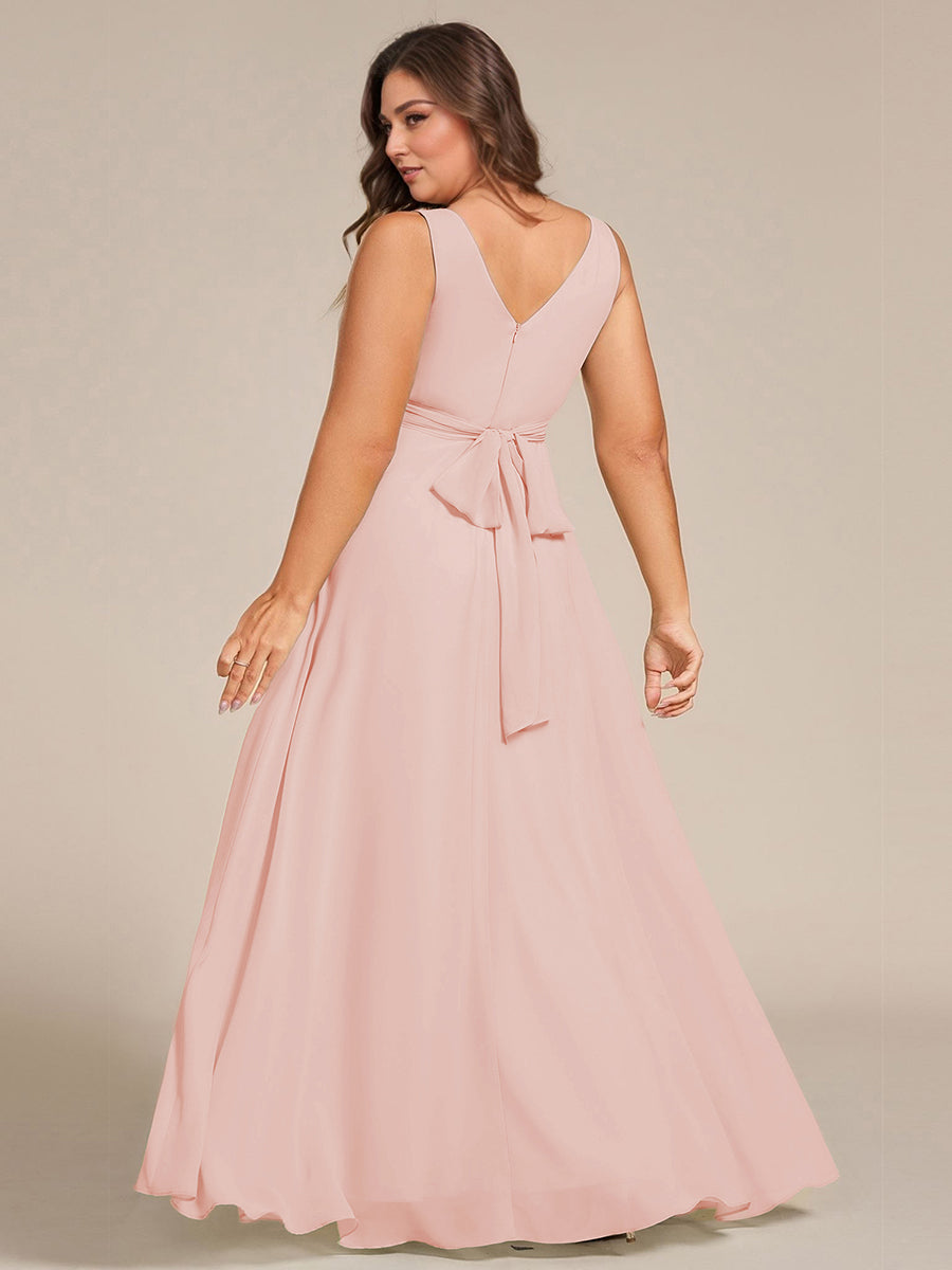 Plus Size Strapless V-Neck A-Line Lace-Up Bridesmaid Dress #color_Pink