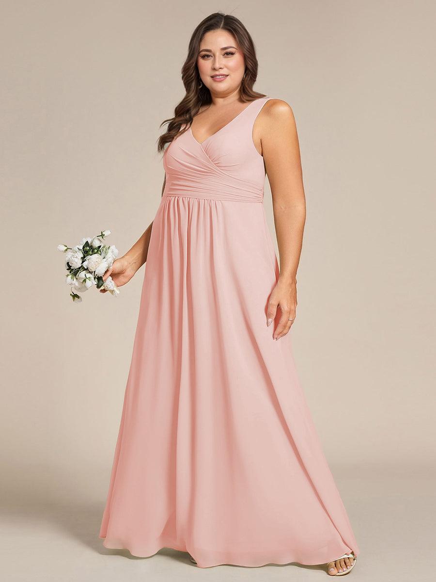 Strapless Pleated V-Neck A-Line Maxi Chiffon Bridesmaid Dress #color_Pink