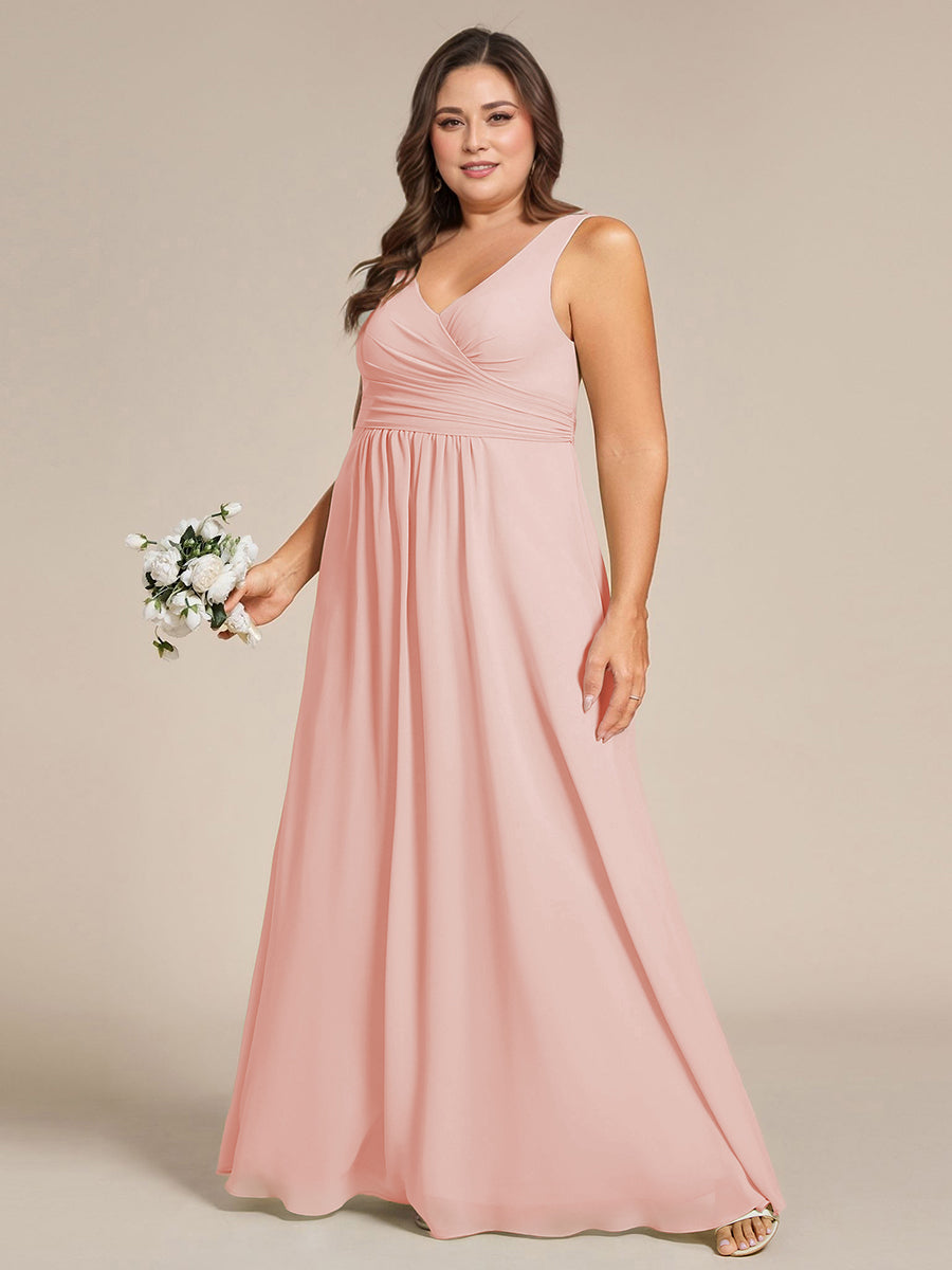 Plus Size Strapless V-Neck A-Line Lace-Up Bridesmaid Dress #color_Pink