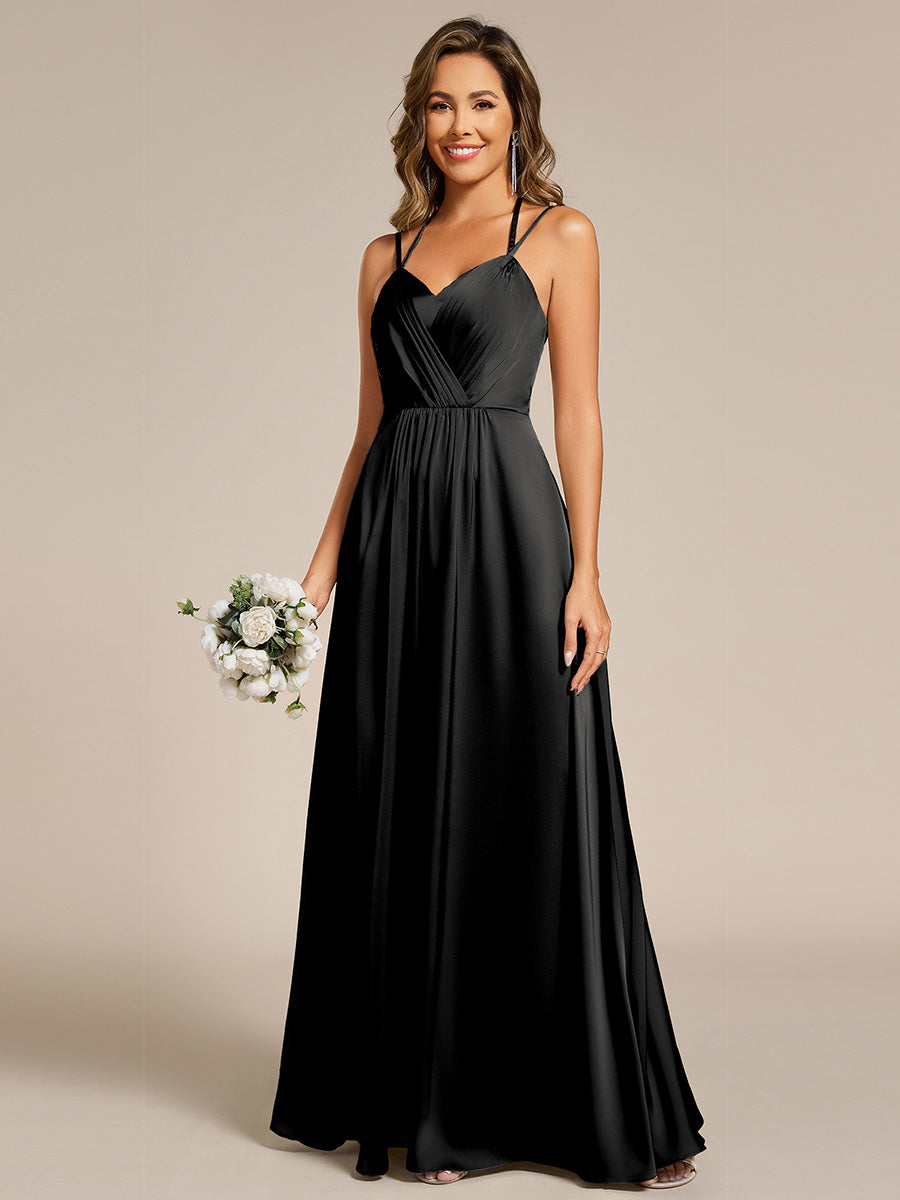 Sleeveless Backless Lace-Up  A-Line Satin Bridesmaid Dress #color_Black