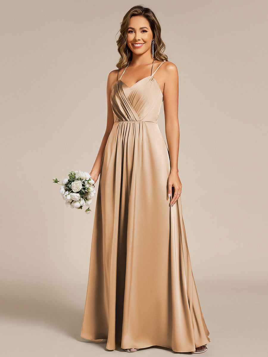 Sleeveless Backless Lace-Up  A-Line Satin Bridesmaid Dress #color_Champagne