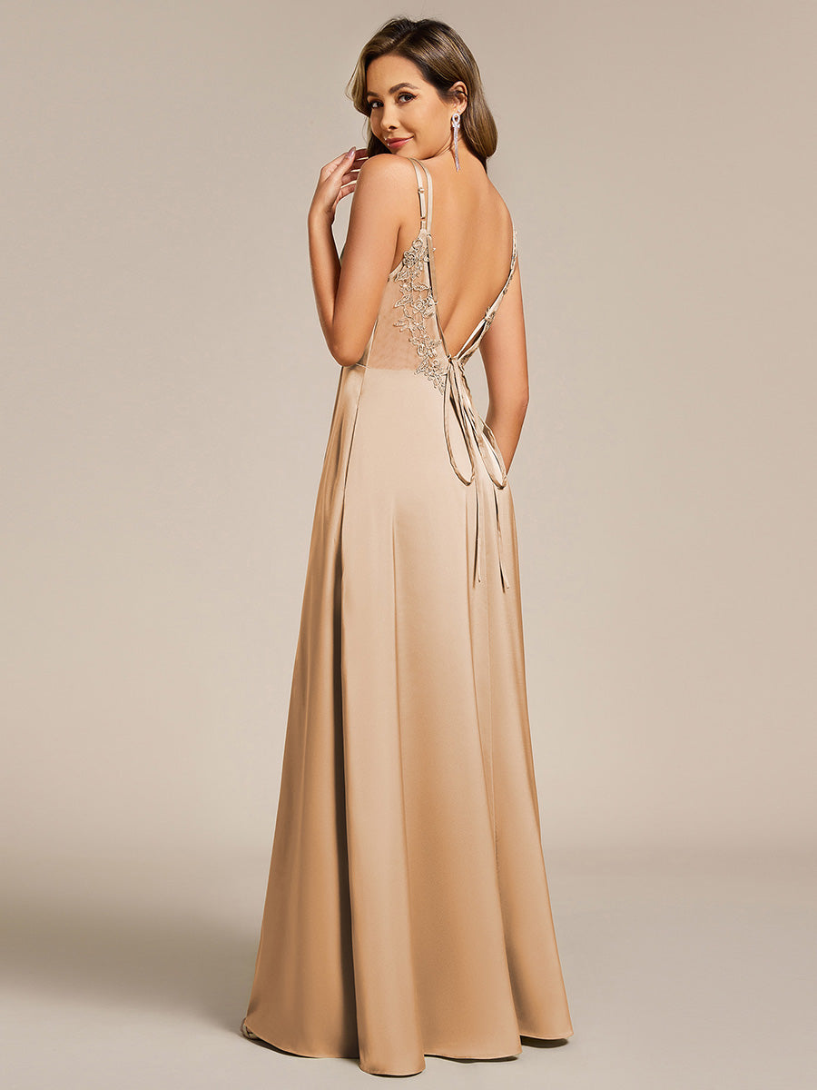 Sleeveless Backless Lace-Up  A-Line Satin Bridesmaid Dress #color_Champagne