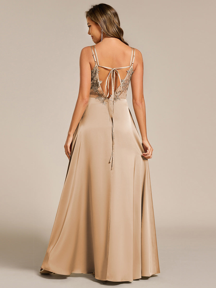 Sleeveless Backless Lace-Up  A-Line Satin Bridesmaid Dress #color_Champagne