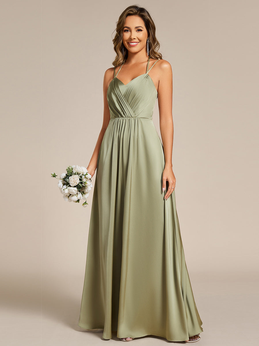 Sleeveless Backless Lace-Up  A-Line Satin Bridesmaid Dress #color_Sage Green