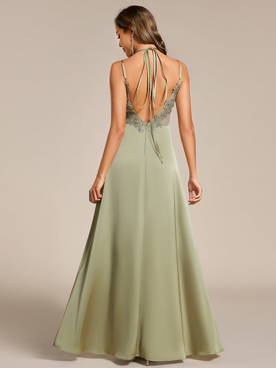 Sleeveless Backless Lace-Up  A-Line Satin Bridesmaid Dress #color_Sage Green