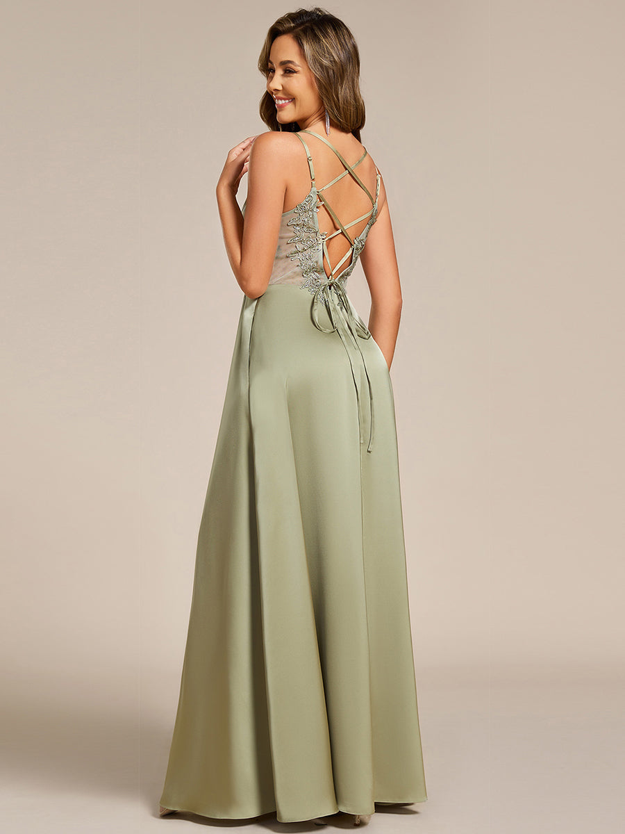 Sleeveless Backless Lace-Up  A-Line Satin Bridesmaid Dress #color_Sage Green