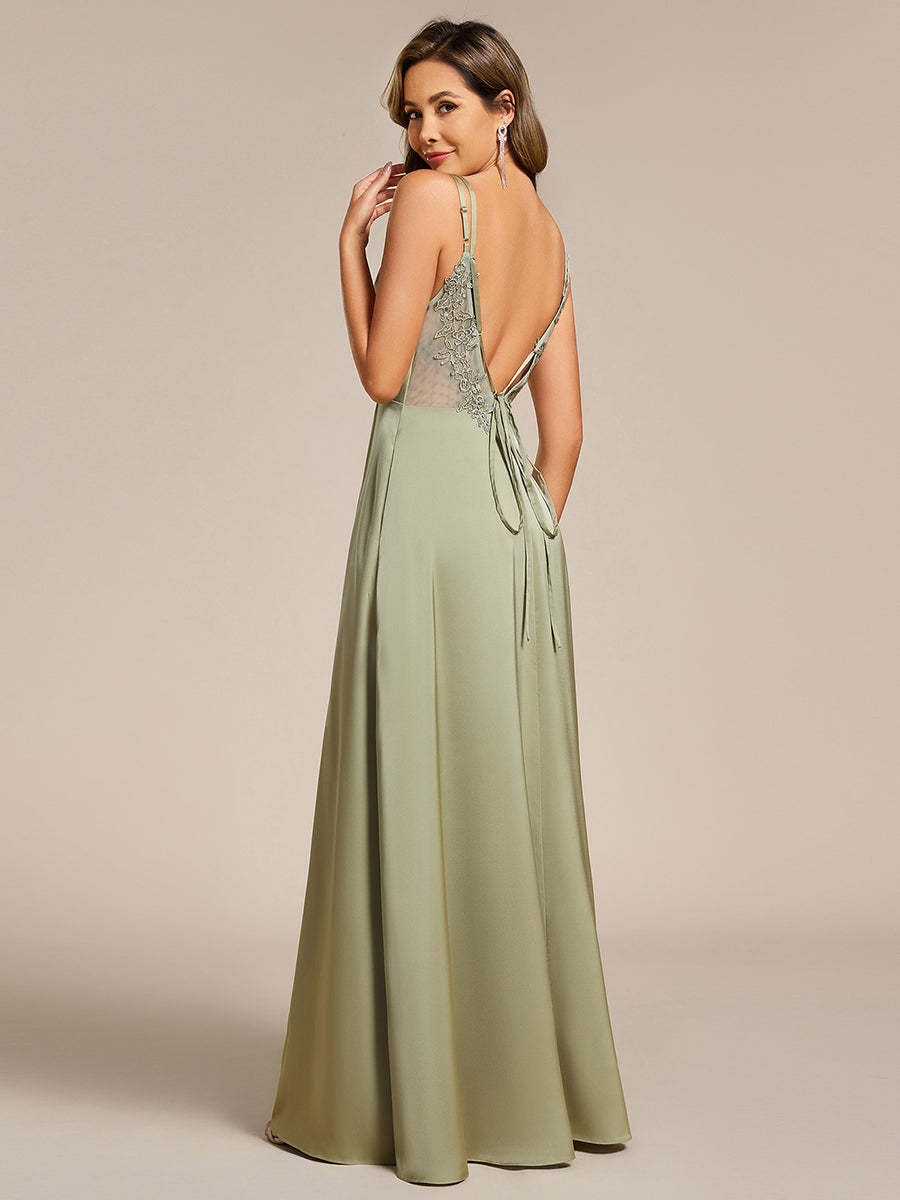 Sleeveless Backless Lace-Up  A-Line Satin Bridesmaid Dress #color_Sage Green