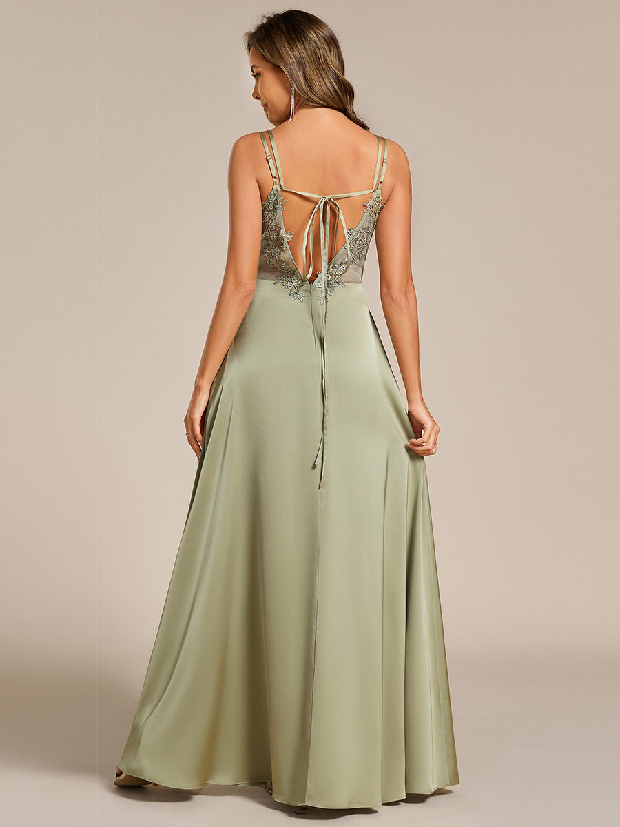 Sleeveless Backless Lace-Up  A-Line Satin Bridesmaid Dress #color_Sage Green