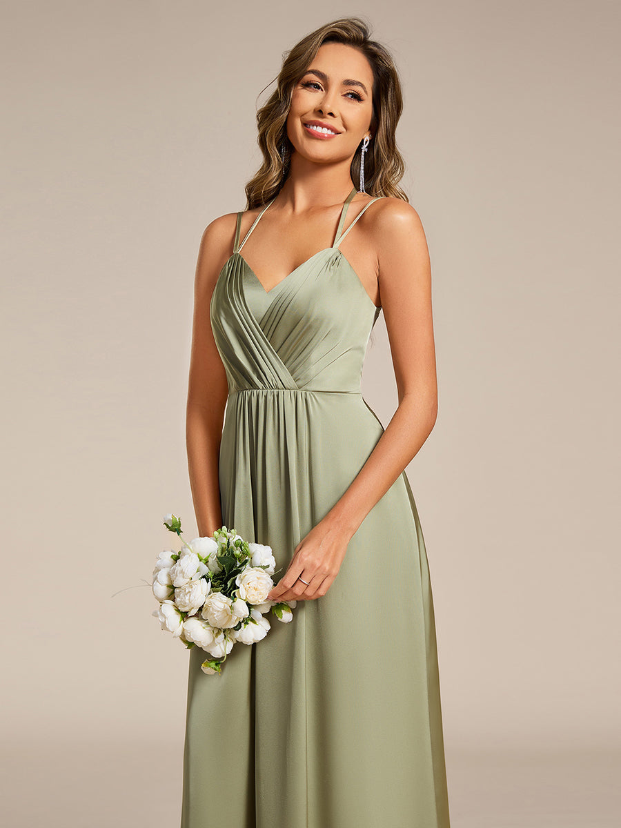 Sleeveless Backless Lace-Up  A-Line Satin Bridesmaid Dress #color_Sage Green