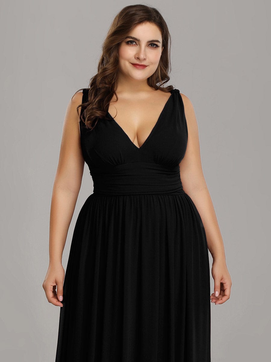 Chiffon Empire Waist Sleeveless Pleated Bridesmaid Dress #color_Black