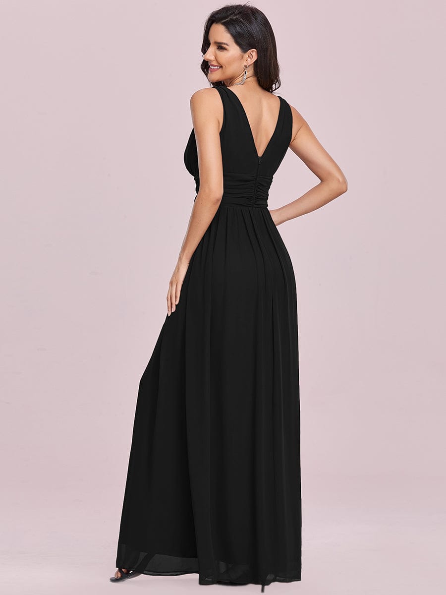 Chiffon Empire Waist Sleeveless Pleated Bridesmaid Dress #color_Black